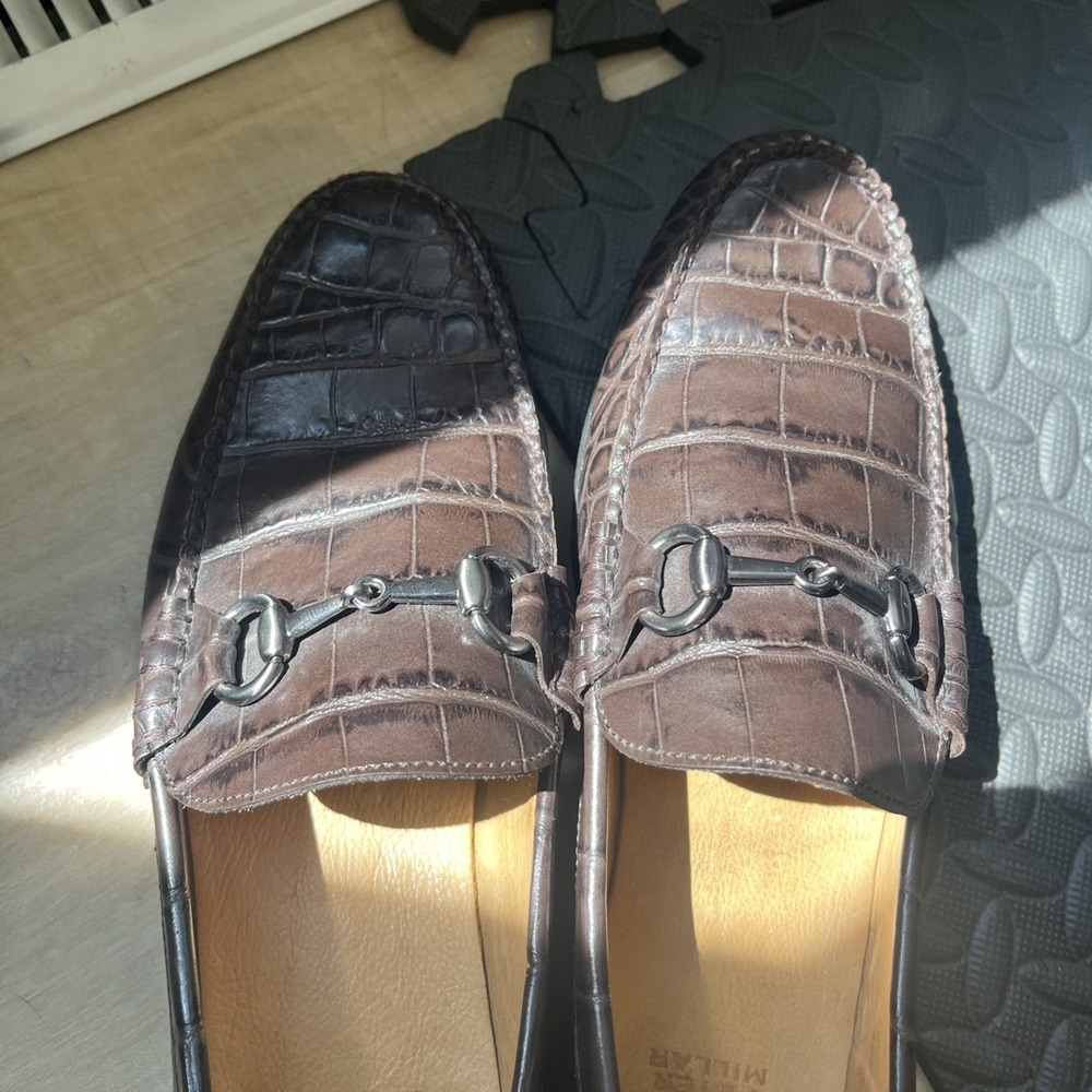 Peter Millar Dark Brown Crocodile Embossed Leather Loafer Men 9M Dress Shoes - Picture 14 of 16